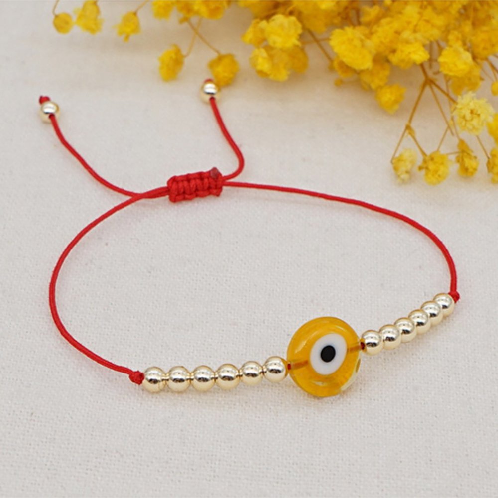 Evil Eye Repellent Red Orange Glass Fashion Bead Bracelet - Unisex